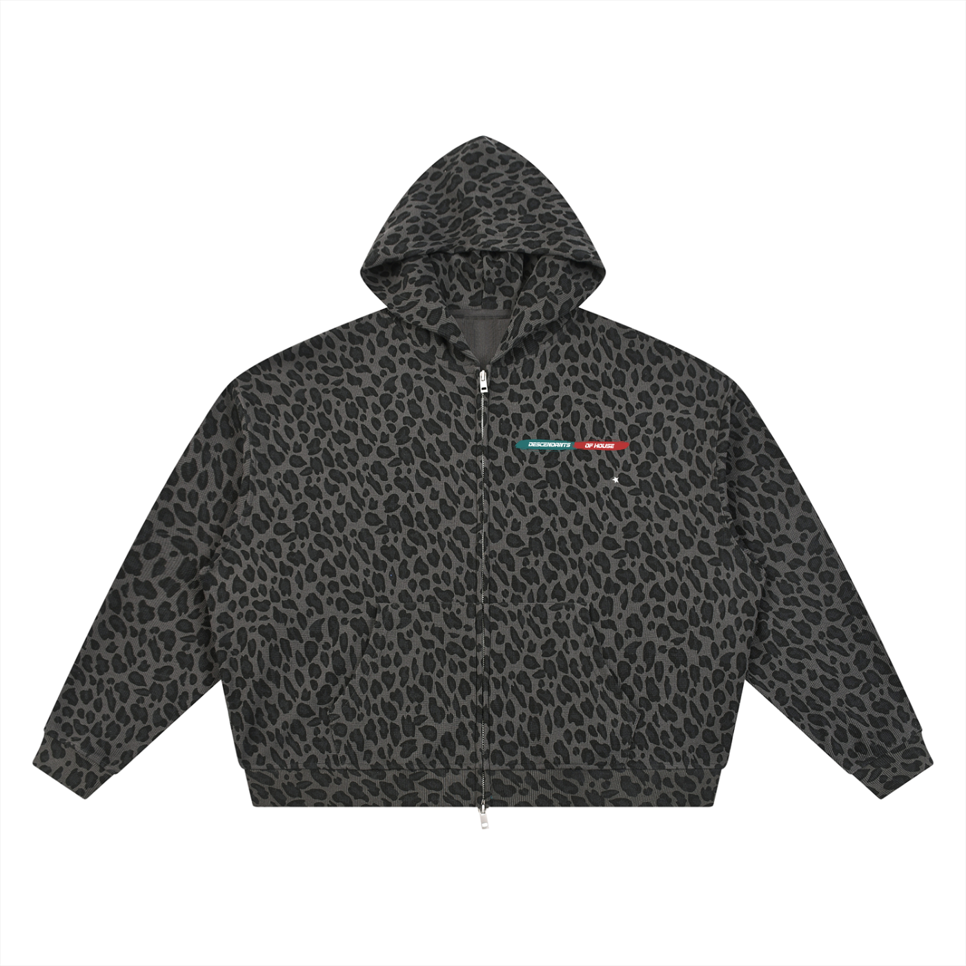 Unisex Leopard Print Waffle Full Zip Hoodie