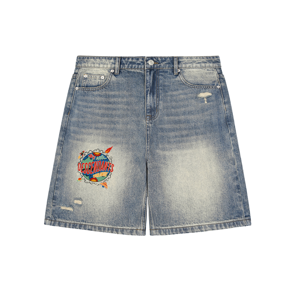 Faded Distressed Baggy Denim Shorts